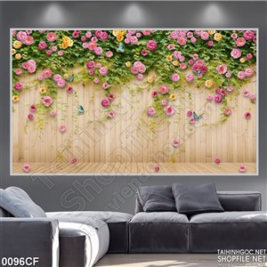Tranh bức tường hoa rơi trong quán cà phê 3d