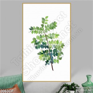 Tranh cành cây xanh vẽ trên tường quán cà phê