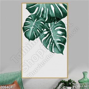 Tranh decor quán cà phê những chiếc lá xanh