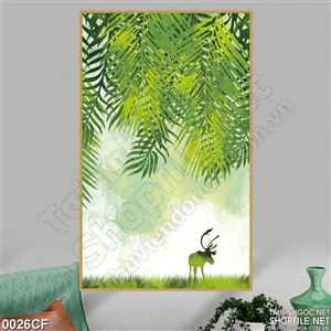 Tranh những chiếc lá xanh tren tường quán cà phê