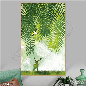 Tranh vẽ chim hót trong tán lá trên tường quán cafe