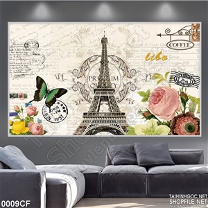 Tranh decor quán cà phê tháp eiffel
