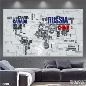 Tranh psd bản đồ thế giới decor quán cà phê