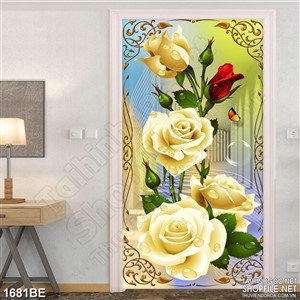 Tranh in uv bông hồng thắm treo tường bếp