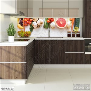 Tranh psd bếp củ tỏi trắng bên trái cam tươi