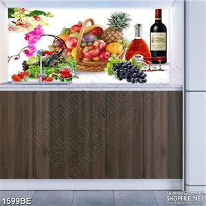 Tranh psd bếp giỏ trái cây tươi trên bàn