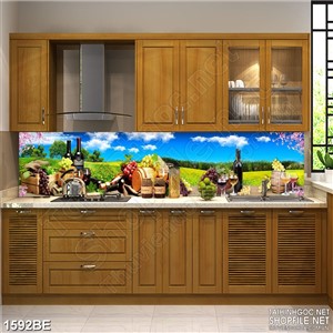 Tranh psd bếp thùng rượu nho trong vườn