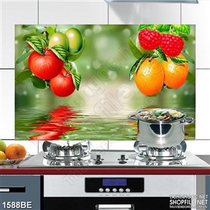 Tranh psd bếp trái cây tươi trên mặt hồ nước