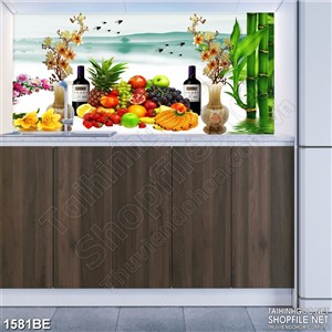 Tranh bàn tiệc rượu đầy trái cây tươi psd bếp