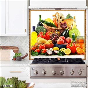 Tranh psd bếp giỏ trái cây tươi trên bàn tiệc