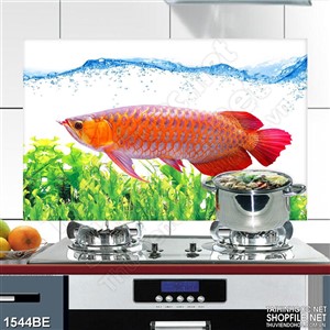 Tranh 3d bếp chú cá vàng dưới đáy sông