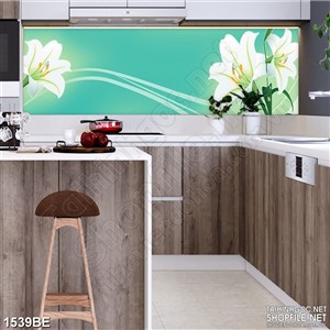 Tranh bức tường màu xanh trang trí bếp pad