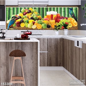 Tranh trái cây tươi bên tường trúc psd bếp