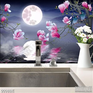 Tranh hoa anh đào in uv bếp