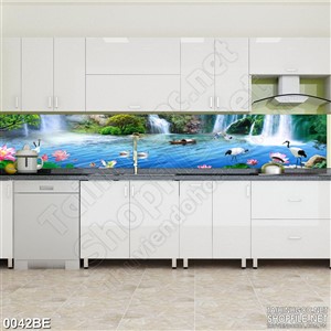 Tranh dòng sông bên rừng treo bếp psd