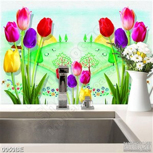 Tranh psd bếp vẽ hoa tulip