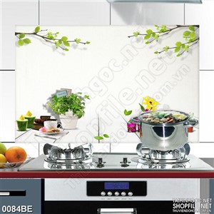 Tranh bếp những chậu hoa trên bàn trắng