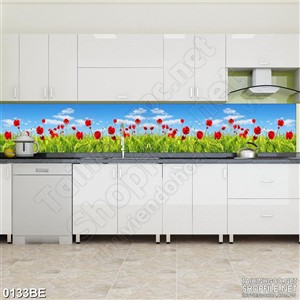 Tranh psd bếp cánh đồng hoa đỏ