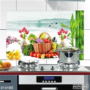 Tranh psd bếp hoa và giỏ trái cây treo tường
