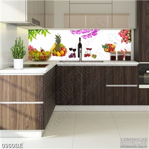 Tranh ly rượu vang bên cành phong lan treo bếp