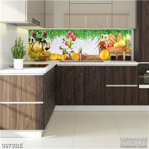 Tranh psd bếp bình hoa tulip trên bàn trái cây