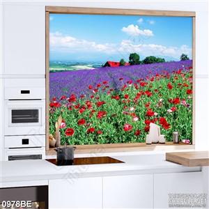 Tranh cánh đồng hoa nỡ rộ treo tường bếp