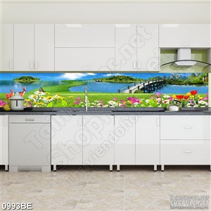 Tranh psd bếp con đường cỏ xanh trên sông