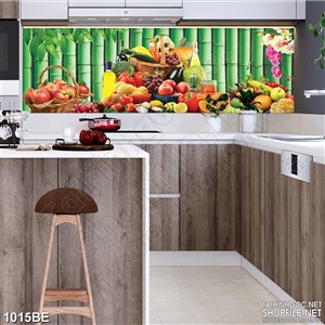 Tranh trái cây tươi bên rừng trúc treo bếp psd