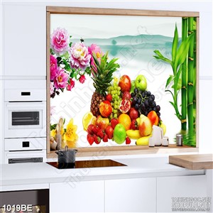 Tranh psd bếp giỏ trái cây trôi trên sông