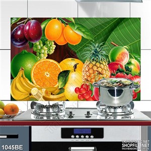 Tranh psd bếp trái cây tươi bên tàu lá chuối