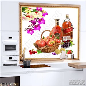 Tranh psd bếp hoa và rượu treo tường