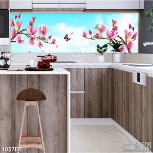 Tranh psd bếp cánh bướm bên nhành hoa