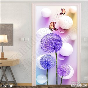 Tranh psd bếp hoa tím bên đàn bướm