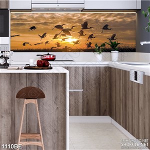 Tranh đàn cò bay dưới ánh hoàng hôn