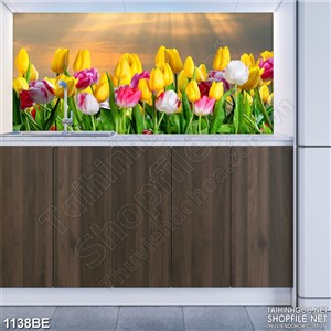 Tranh cánh đồng hoa tulip in uv bếp