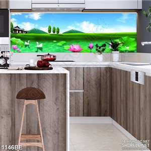 Tranh psd bếp hồ sen giữa cánh đồng cỏ