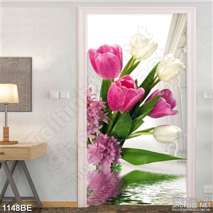 Tranh psd bếp những bông hoa tulip hồng