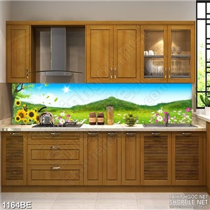 Tranh psd bếp cánh đồng cỏ xanh