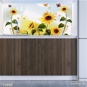 Tranh vẽ 3d treo bếp vườn hoa hướng dương