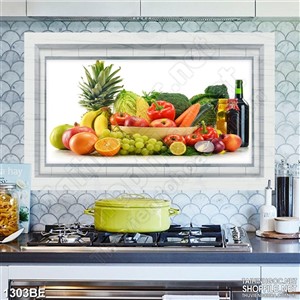 Tranh khu bếp đầy thực phẩm tươi xanh