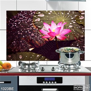 Tranh đóa sen hồng trong đêm in uv bếp