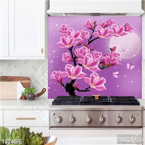 Tranh 3d bếp cây đào dưới trăng