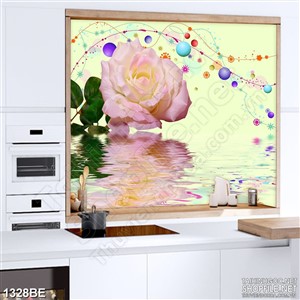Tranh treo bếp đóa hồng nhung trên mặt nước