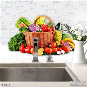 Tranh psd bếp rau củ tươi bên tường
