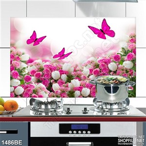 Tranh psd bếp đàn bướm trên đồng hoa