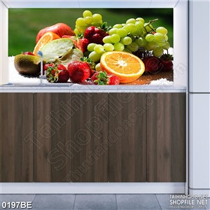 Tranh psd bếp trái cây tươi đầy trên bàn ăn