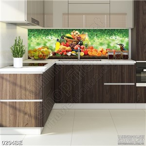 Tranh psd bếp giỏ trái cây tràn đầy trên bàn