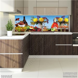 Tranh bếp bình hoa cúc vàng trên bàn ăn