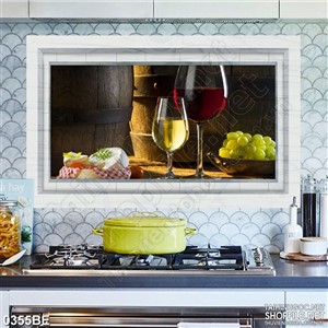 Tranh treo tường bếp những ly rượu vang trên bàn