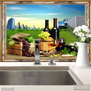 Tranh bàn rượu vang trên đồng cỏ treo bếp